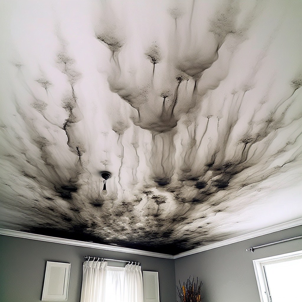 Candle soot stains on white ceiling before cleaning