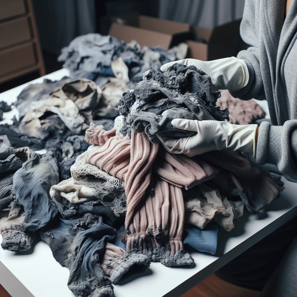 Smoke damaged clothes being sorted for cleaning