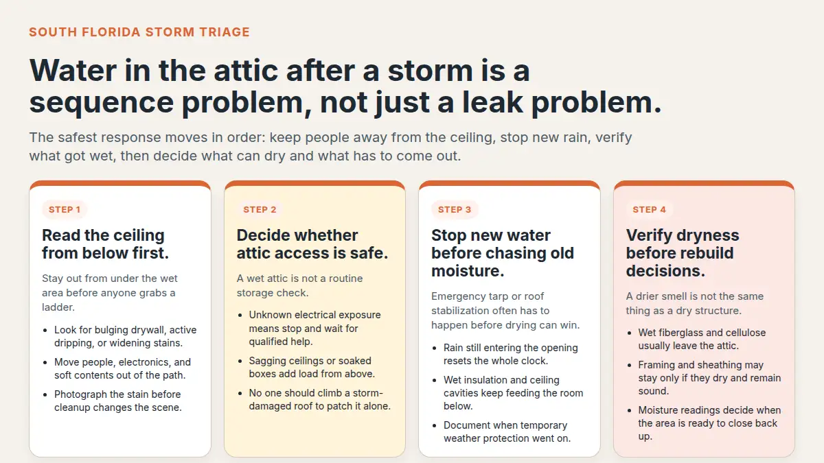 Decision tree for responding to water in the attic after a storm