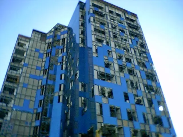 Structural damage to a building in Fort Lauderdale following Hurricane Wilma.