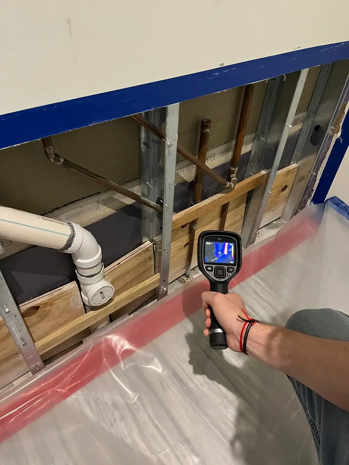 Moisture verification taking place after mold remediation work.