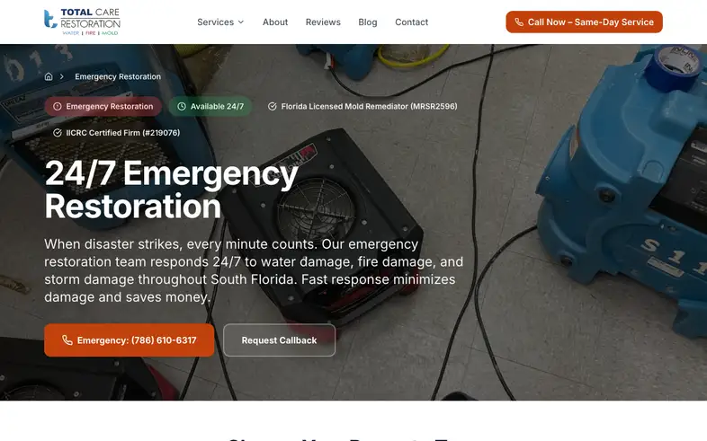 Total Care Restoration provides emergency services for severe water and sewage damage.