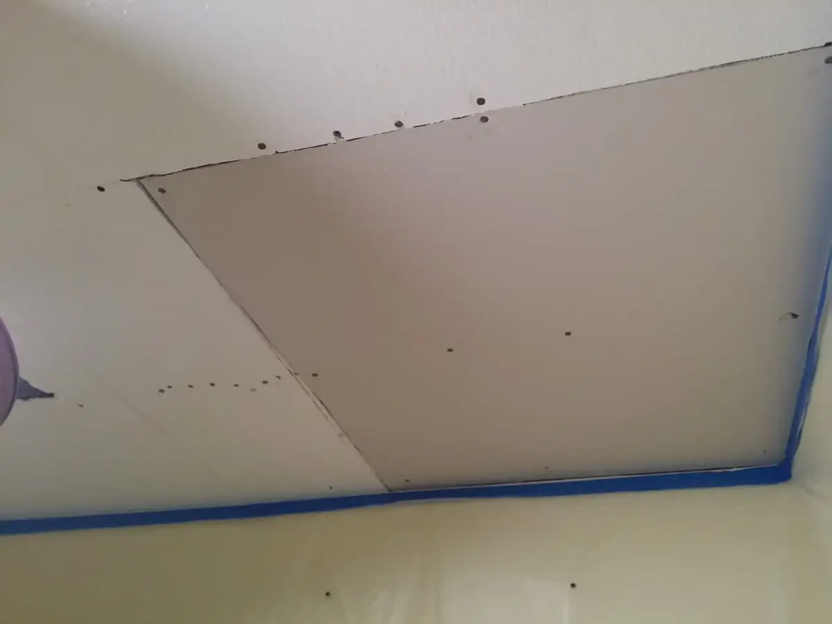 Water damage restoration in progress in a home.