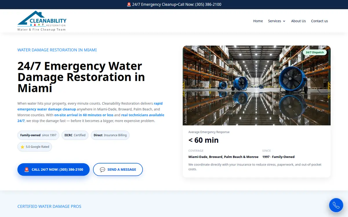 Cleanability Restoration water damage page