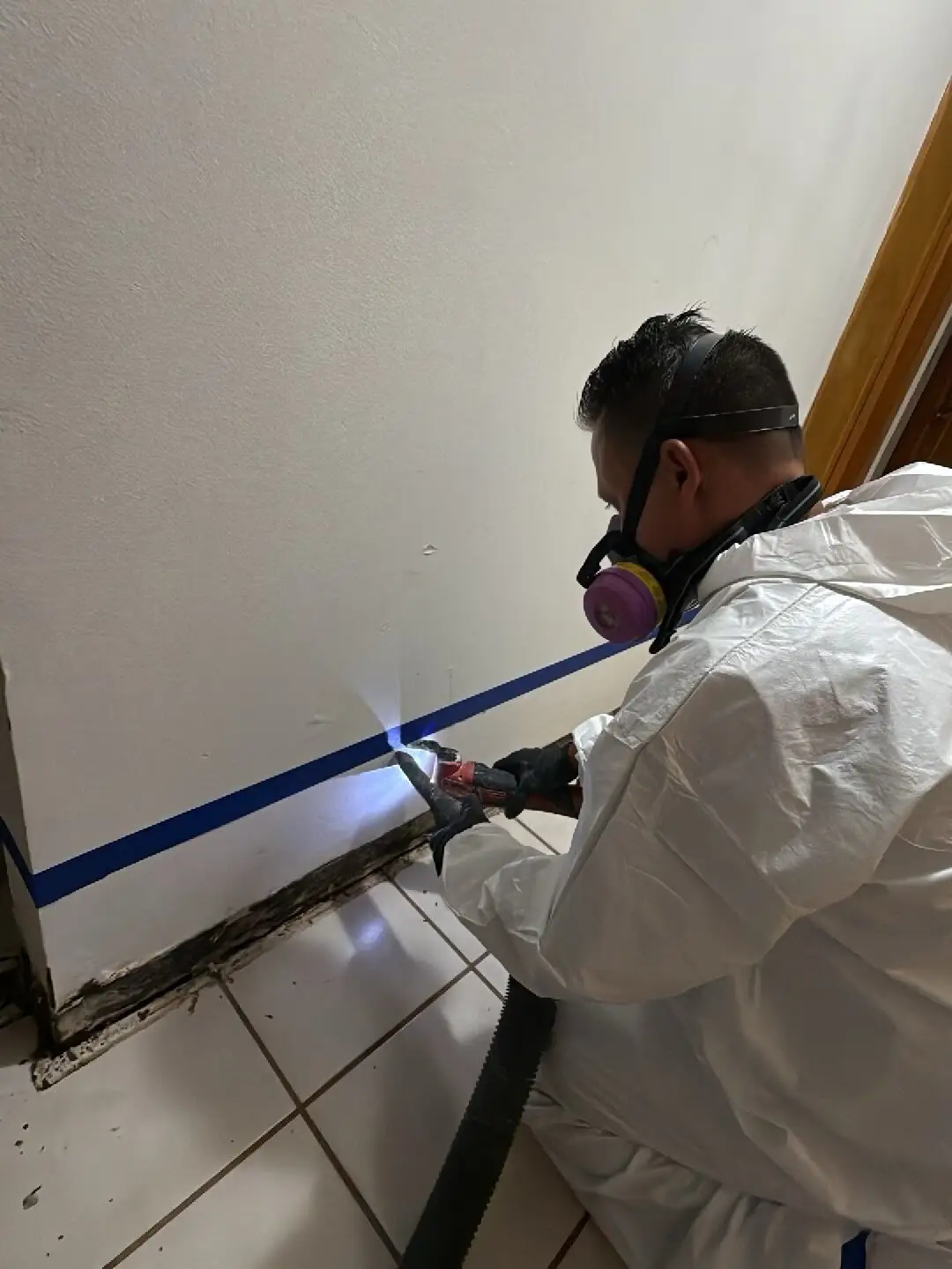 Flood-cut of a mold-stained wall in Westchester.