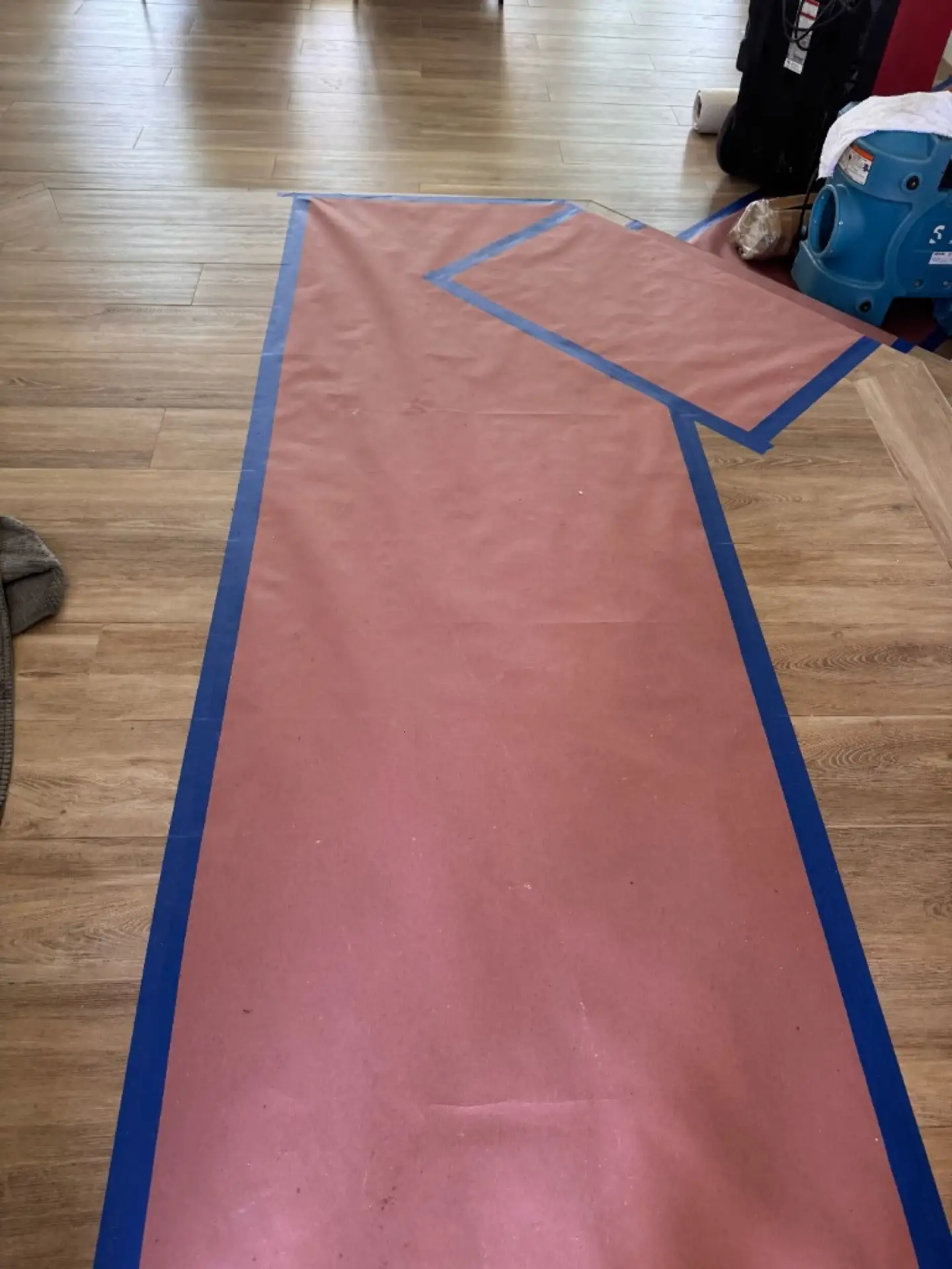 Heavy-duty floor runner from the entrance toward the remediation zone in a Davie residence