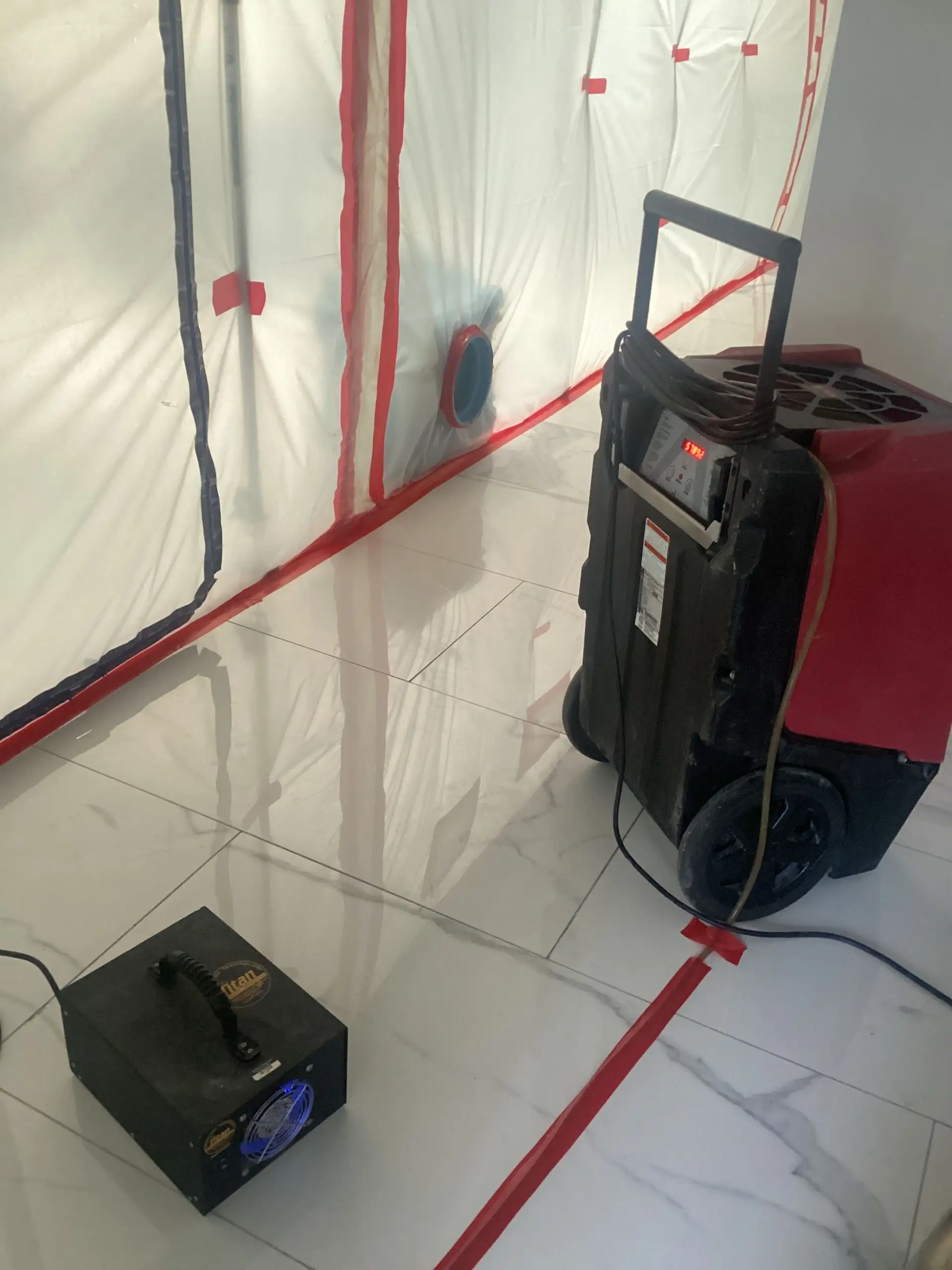 Professional containment setup with equipment for mold remediation